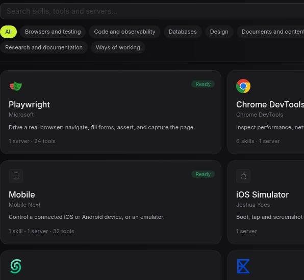 The Longwave marketplace, with cards for skills, tools and MCP servers ready to install